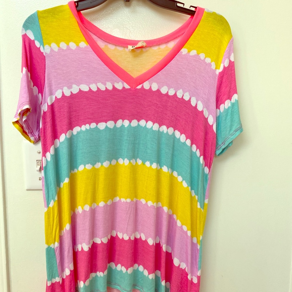 Multi color pastel v neck tee 🌹 worn once 🌹